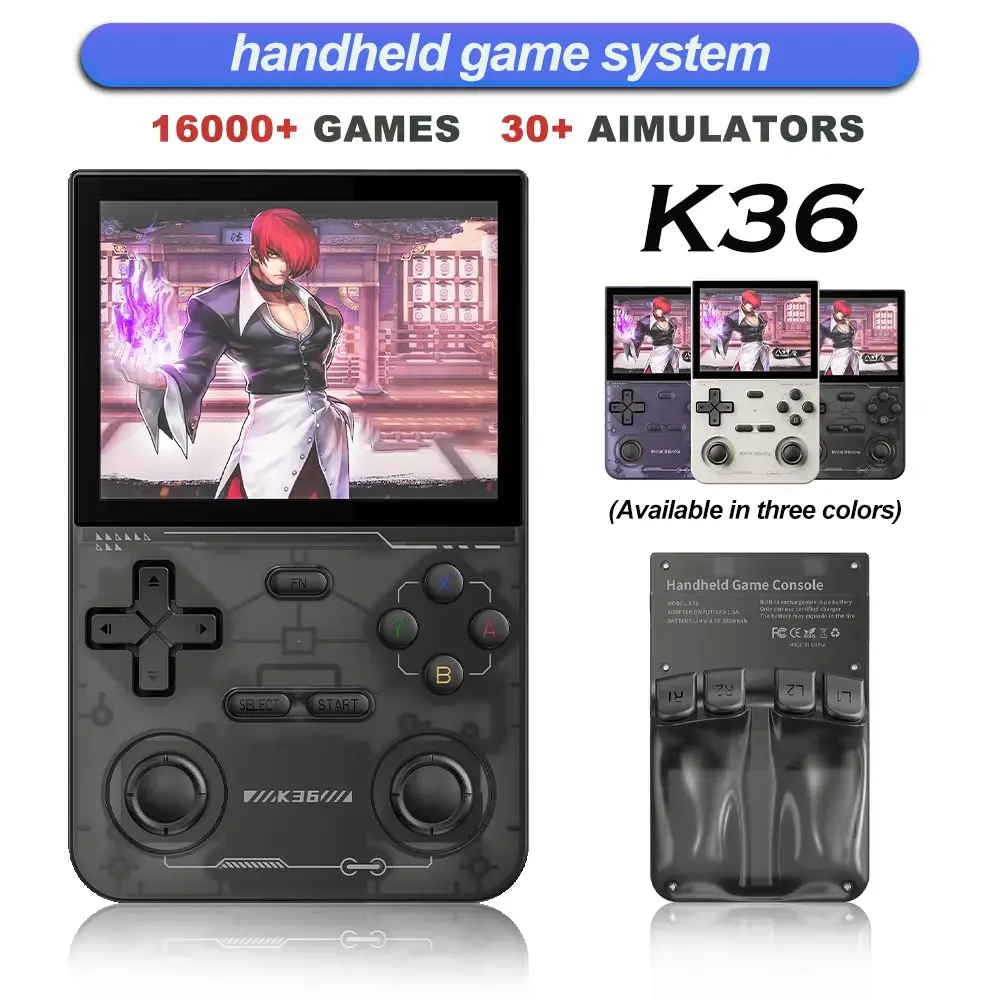 K36 Handheld Game Console, Supports 16000+ Games, 64g TF Card, Portable Retro Video Game Machine, 3.5 Inch IPS Screen, Family Entertainment Gift, Handheld Gaming Console