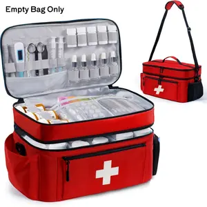 Large Capacity Double-Layer Oxford Cloth First Aid Kit Bag, Portable Handheld Medical Storage Bag with Shoulder Strap, Empty Bag Only for Camping Travel Outdoor Emergency, Emergency Gear