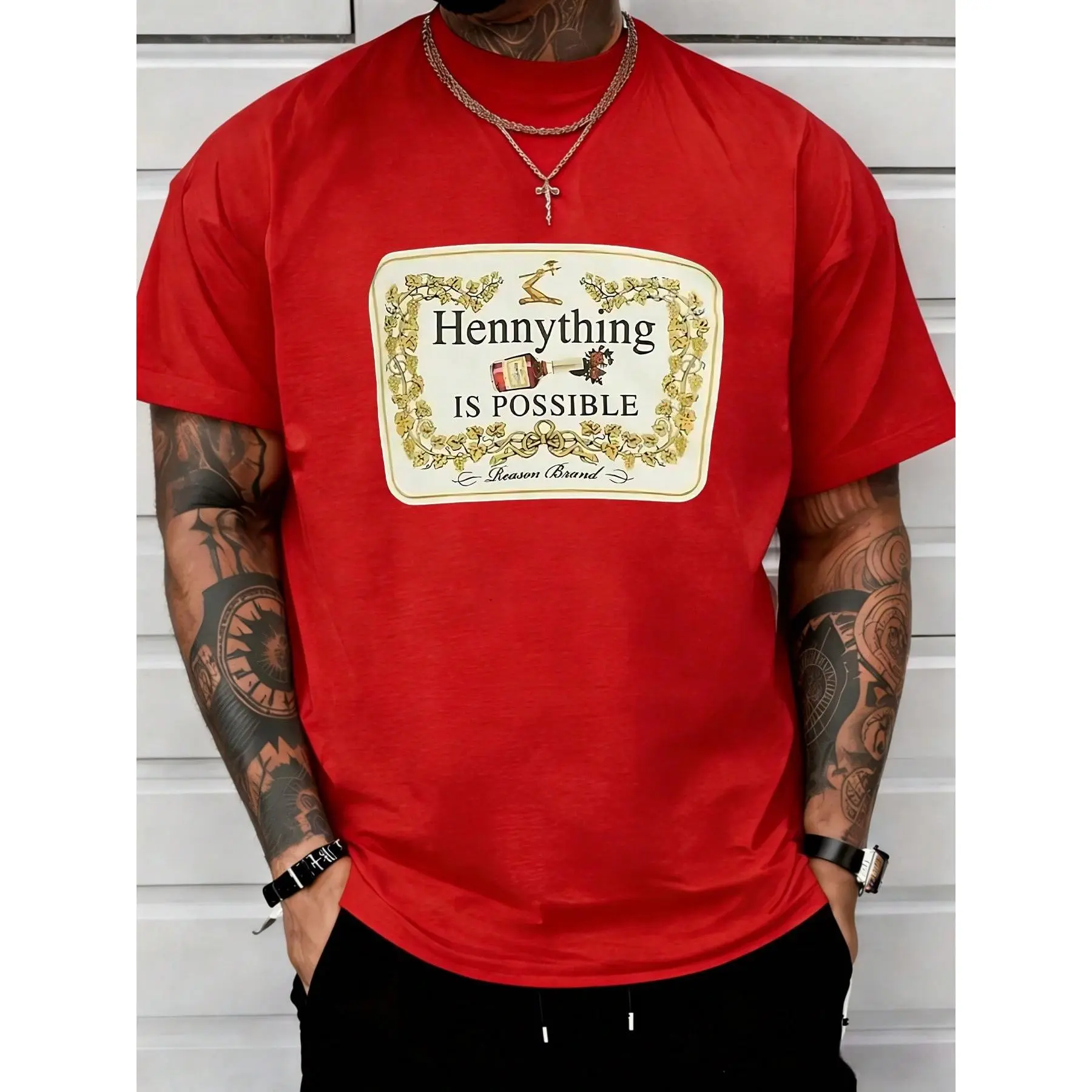 1Pcs Hennything Is Possible Men's Tops 220G Graphic Tee Streetwear Women 100% Cotton Y2K Swag Men Clothes Hip Hop Graphic Printed T Shirt Valentine's