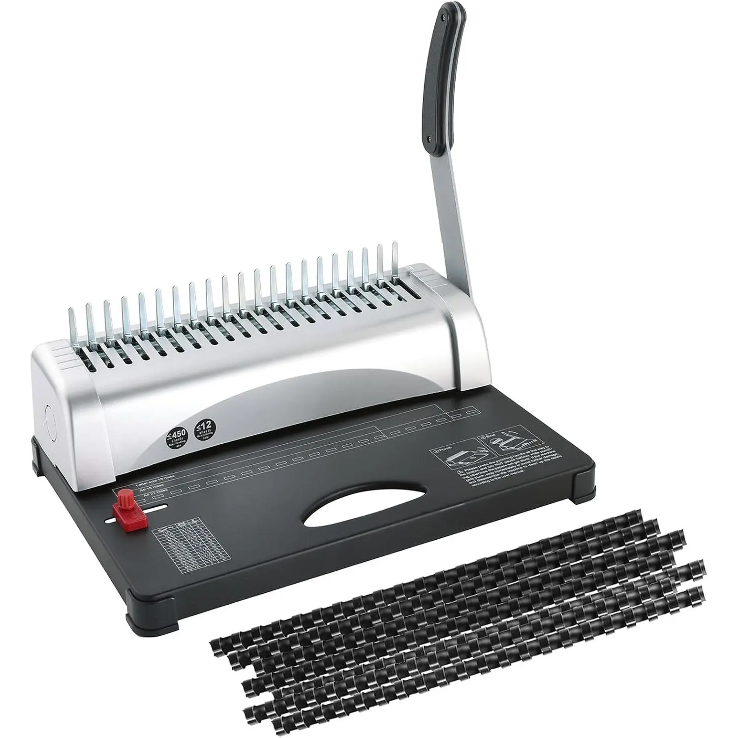 Comb Binding Machine, 21-Hole Paper Punch Binder Machine with 100PCS 3/8'' Plastic Comb Spines, Manual Book Binding Machine for Letter Size, A4, A5 Paper, Ideal for Booklet Binding
