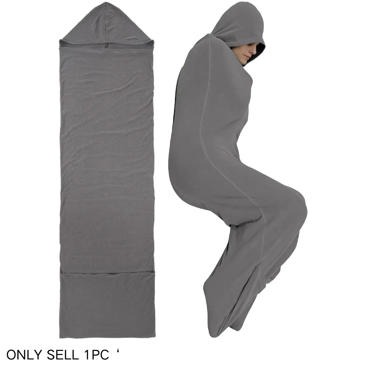 Hooded Wearable Sleeping Bag, Adult Sleep Sack Skirt, Soft Stretch Sleep Blanket, Portable Travel Nap Bag, Lightweight Camping Sleep Bag, Camping Sleeping Gear, for Hotel Home Rest Outdoor Camping
