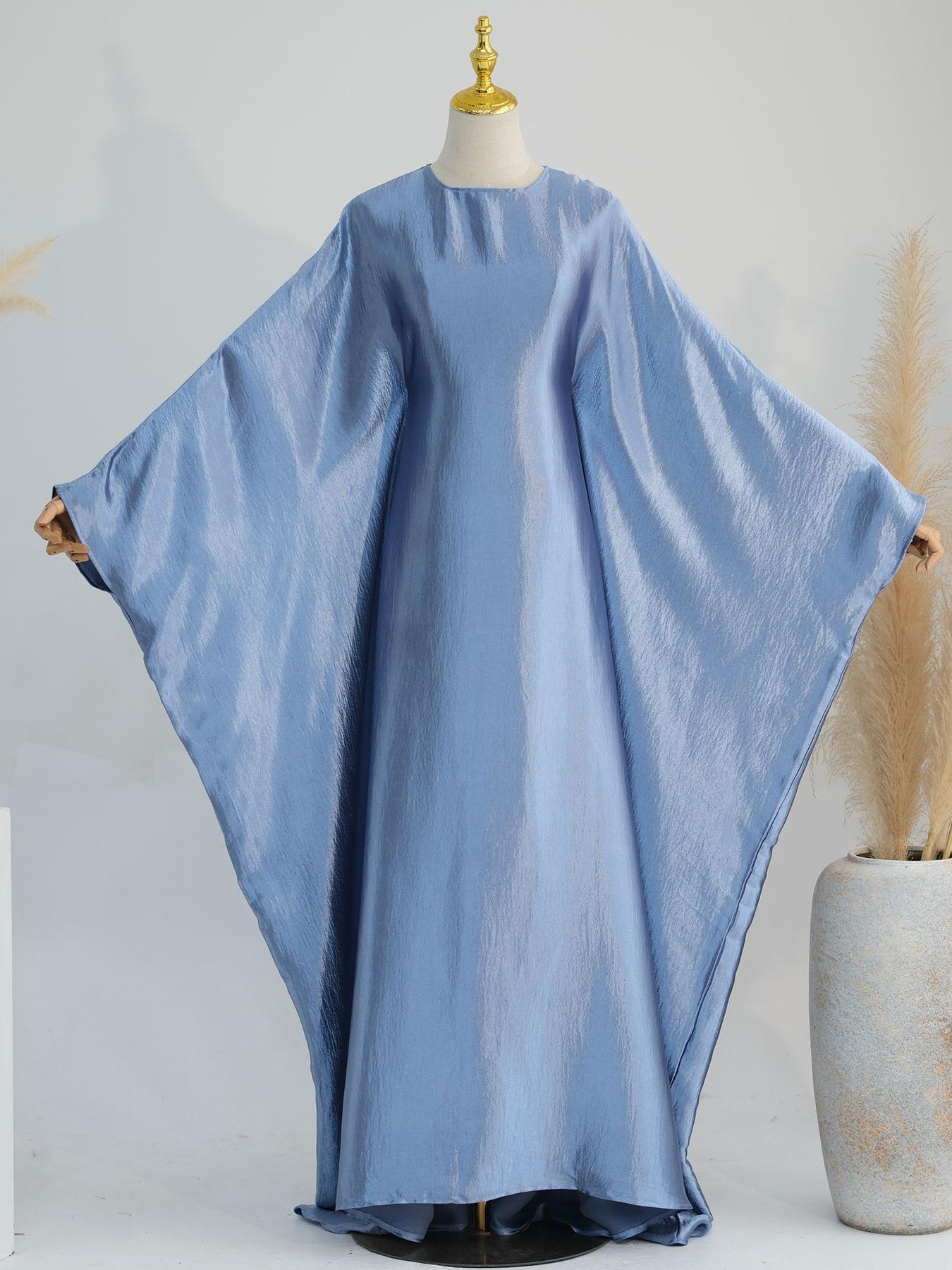 Women's Solid Color Abaya Dress without Scarf, Modest Long Sleeve Round Neck Abaya for Daily Wear, Ladies Islamic Clothing for All Seasons