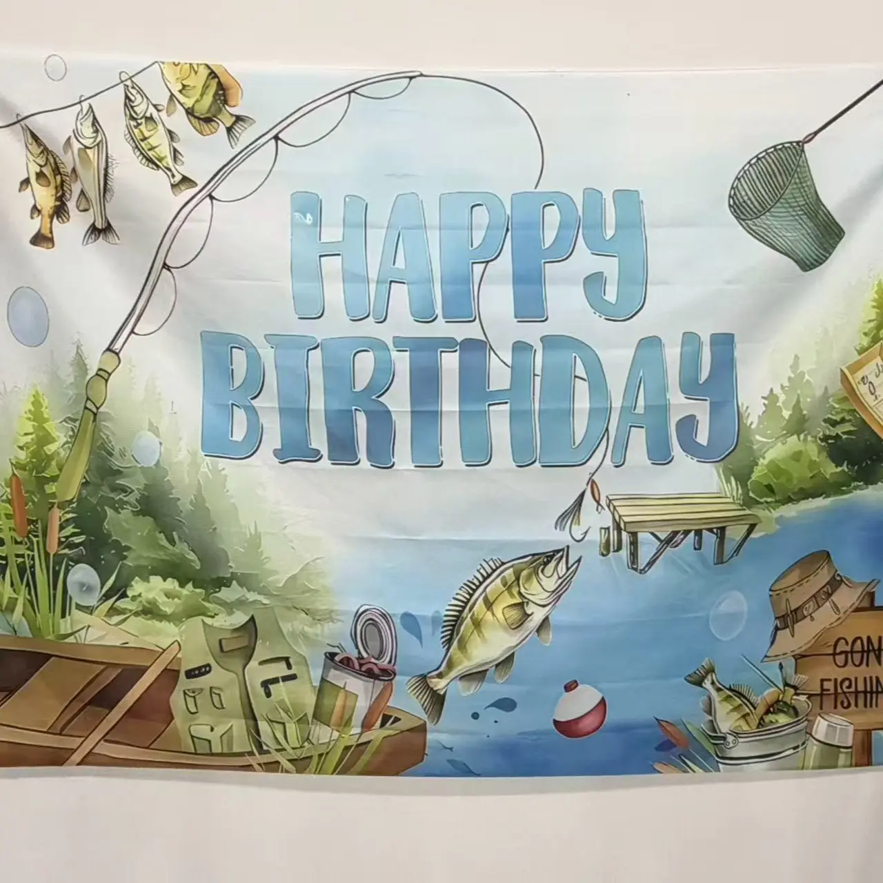 Fishing Themed Birthday Party Banner, Fishing Themed Birthday Party Decoration, Party Decor Design, Photo Props Background Cloth, Cake Table Background Decoration, Ornaments, Happy Birthday Backdrop, Happy Birthday