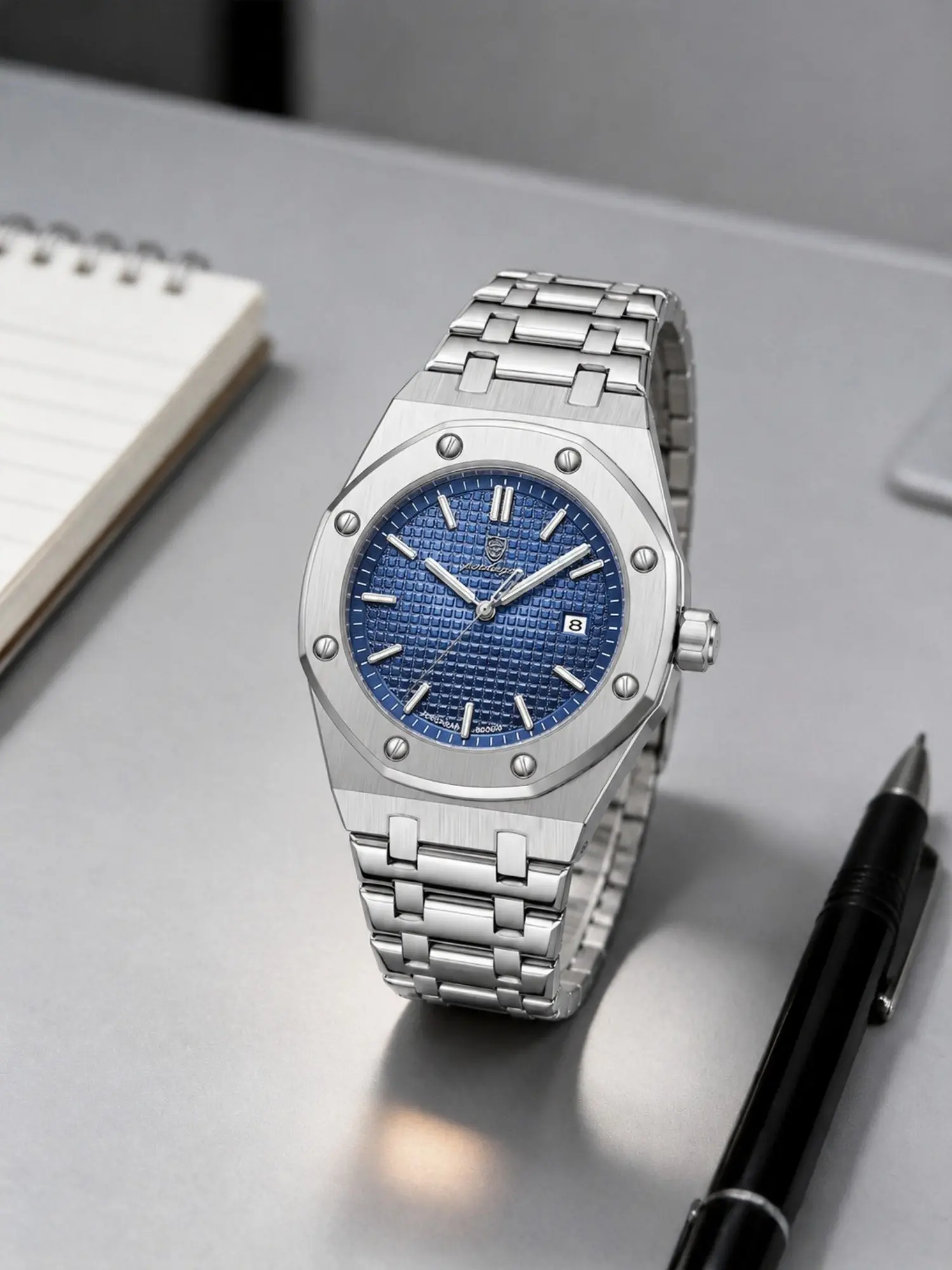 Men's Luminous Watch, 30m Waterproof Japanese Quartz Movement, Silver Color Stainless Steel Band, Business Style Gift for Men & Boys, Luminous Fashionable Watch, Analog Quartz Watch