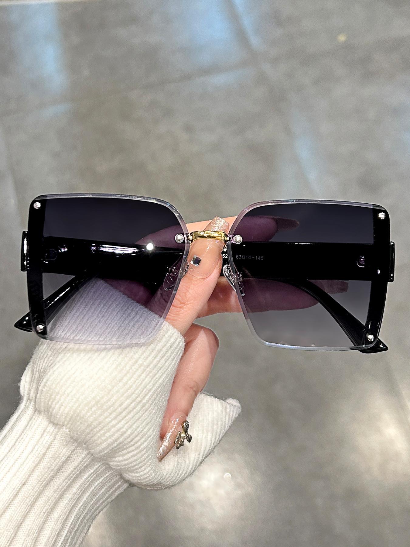 Unisex Elegant Square Frame Ombre Lens Sunglasses, Summer Casual Glasses Trends for Women, Modern Sunglass Reflection for Everyday Outdoor Back To School