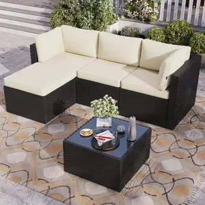Aoxun 3 Piece Rattan Garden Furniture Set,All-Weather Corner Sofa Set with Thick Cushions & Tempered Glass Coffee Table,Modular Adjustable Outdoor Patio Seating for Garden Balcony Conservatory(Black)