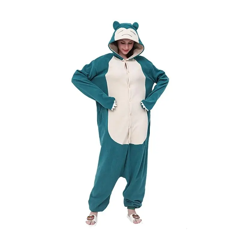 Snorlax 1-Piece Kigurumi Clothes - Longsleeves Fleece Loose Loungewear, Multi-Size Adult Anime Pajama, Plus Size Full-Length Cosplay Wear for Halloween with Side Pockets