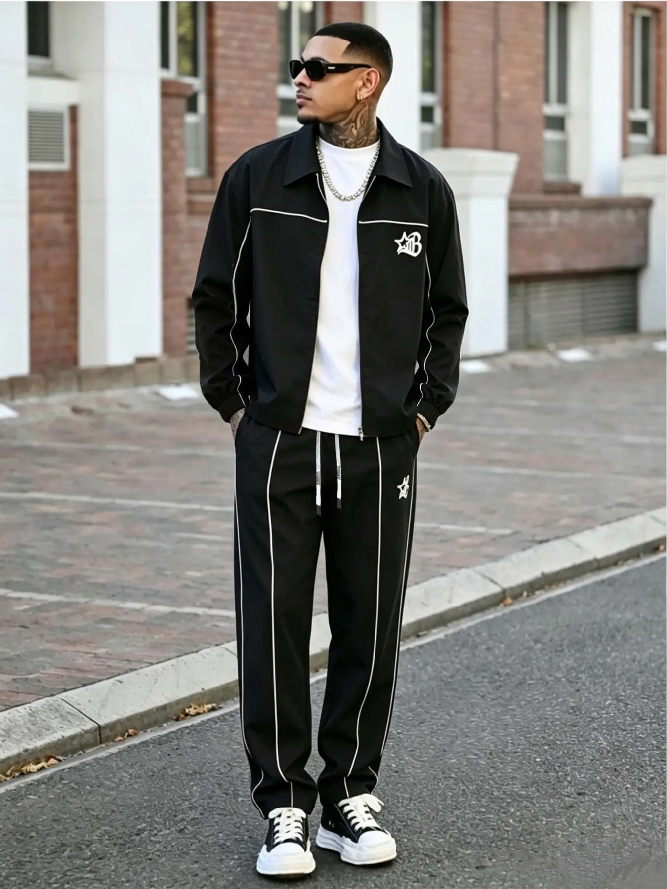 Men's Long Sleeve Modern Sportswear Set, Drawstring Jacket, Comfortable Football Training Coat, Letter Print, Zipper, Spring & Fall