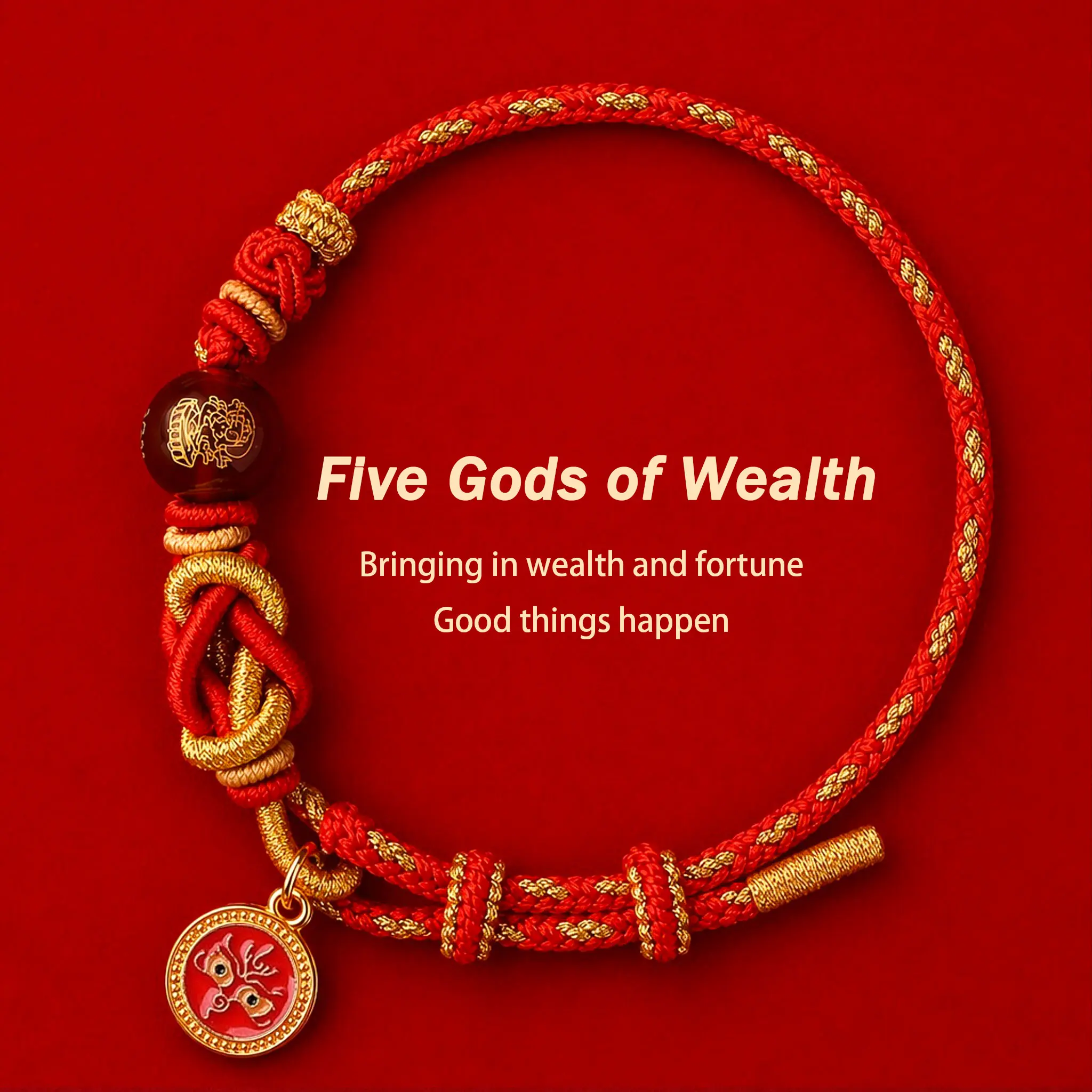 2026 Year of the Horse Red String Bracelet - Zodiac Red Woven Rope Bracelet with 5-Directional Fortune God Design, Fashion Costume Jewelry Gift for Zodiac Enthusiasts