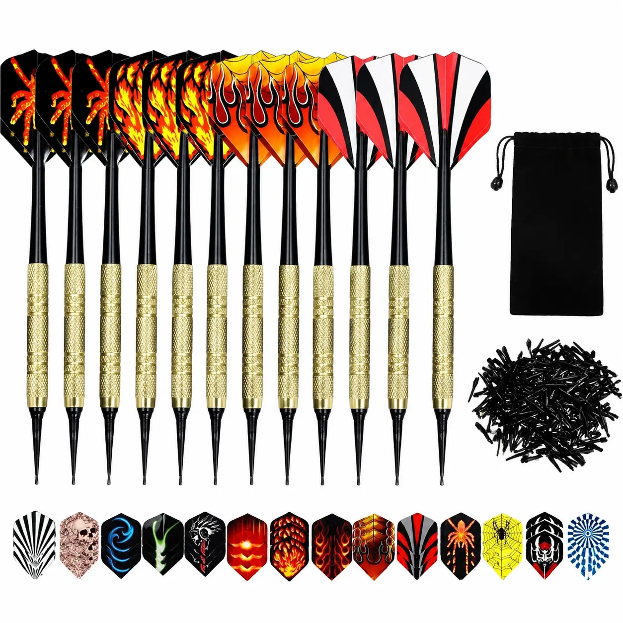 14G Soft-Tip Safety Darts Set for Beginners and Casual Players – Includes 12 Precision-Balanced Plastic-Tipped Darts, 42 Replacement Flights, and 100 Universal Soft Tips for Indoor Fun and Family Game Nights