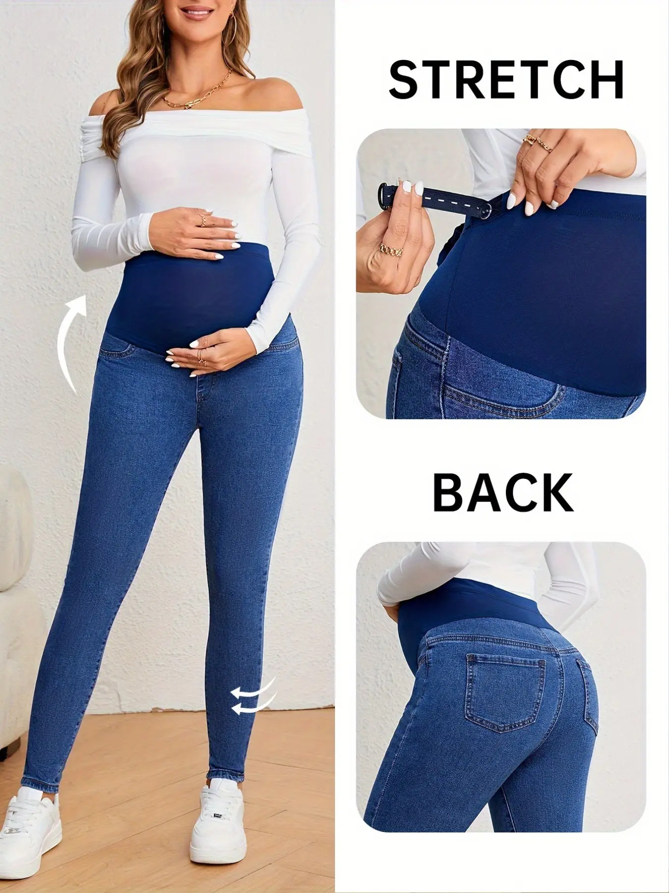 High-Waisted Pregnant Jeans, Stretchy Comfortable Bottoms, Soft Breathable Design, Classic Slim Fit, Ideal for Daily Wear & Pregnancy Photoshoots