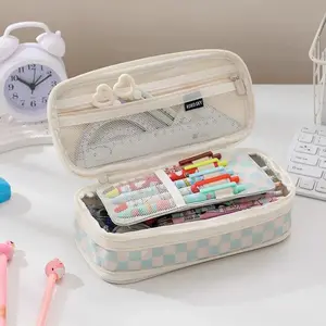 Unisex Retractable Pen Case Made Of Composite Fabric With Multiple Functions And Double Zippers Simple Large-capacity Pen Case