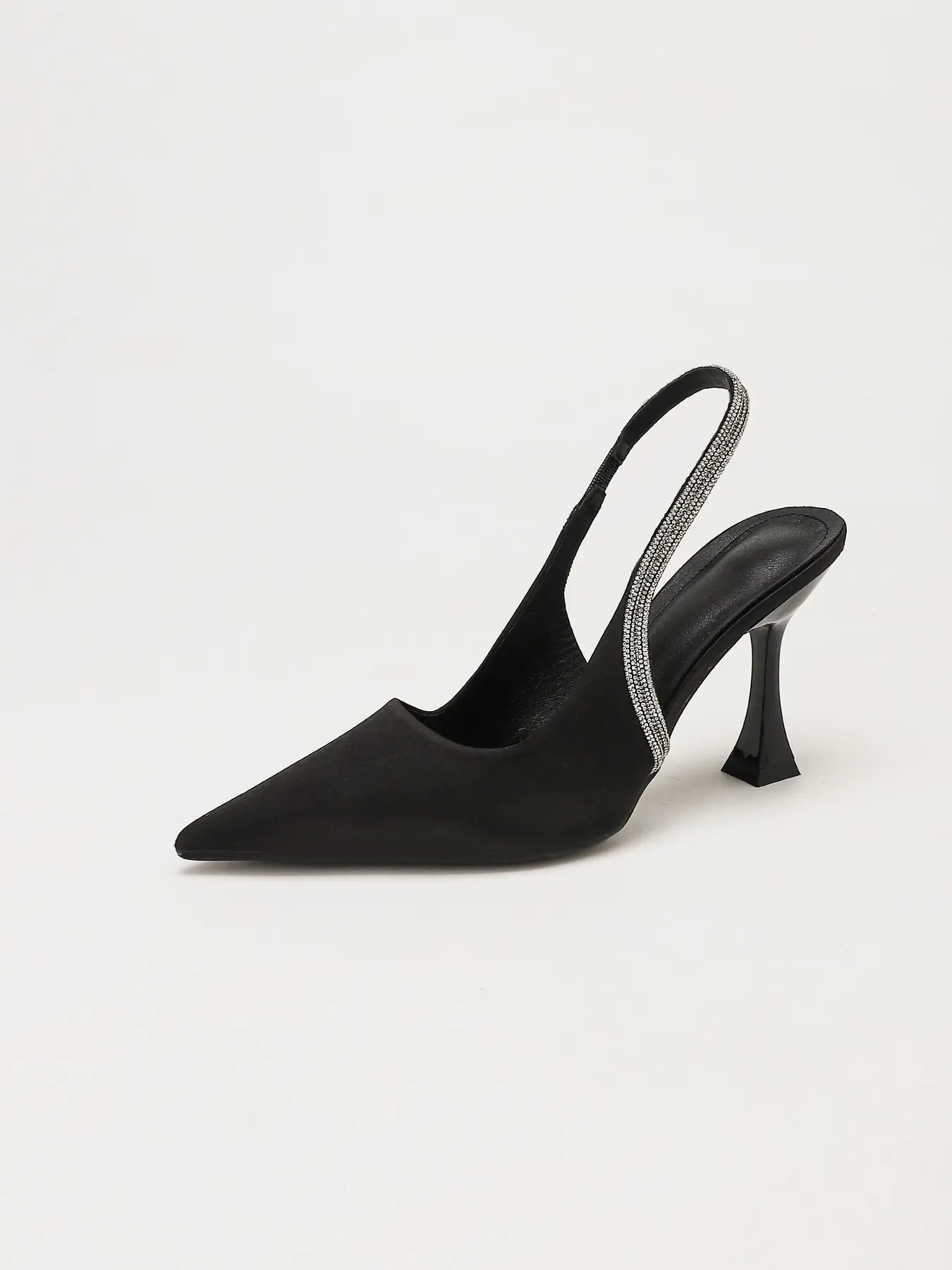 Elegant Pointed Toe High Heel Sandals for Women, Rhinestone Flare Heels, Textile Upper, Tpu Sole, Fashionable Office Wear