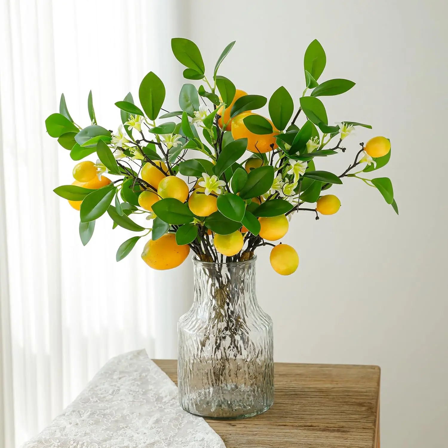 2 Packs Artificial Lemon Branches, Faux Lemon Stems with 16 Lifelike Lemons, Bendable Fake Fruit Branches for Vase, Lemon Kitchen Decor, Farmhouse Home Centerpiece Summer Decoration