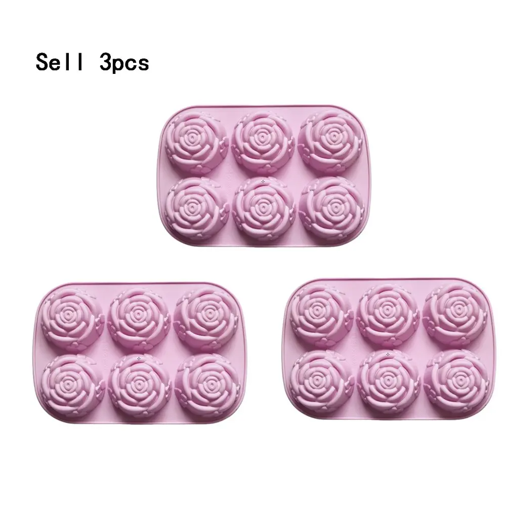 3pcs Rose Shape Cake Silicone Molds, 6 Cavity for Baking Mousse Cakes, 3D Chocolate Cream Cakes, Brownies, French Dessert Molds, Silicone Cake Pan, Bakeware, Baking Essentials, Baking Supplies, Bakery Molds