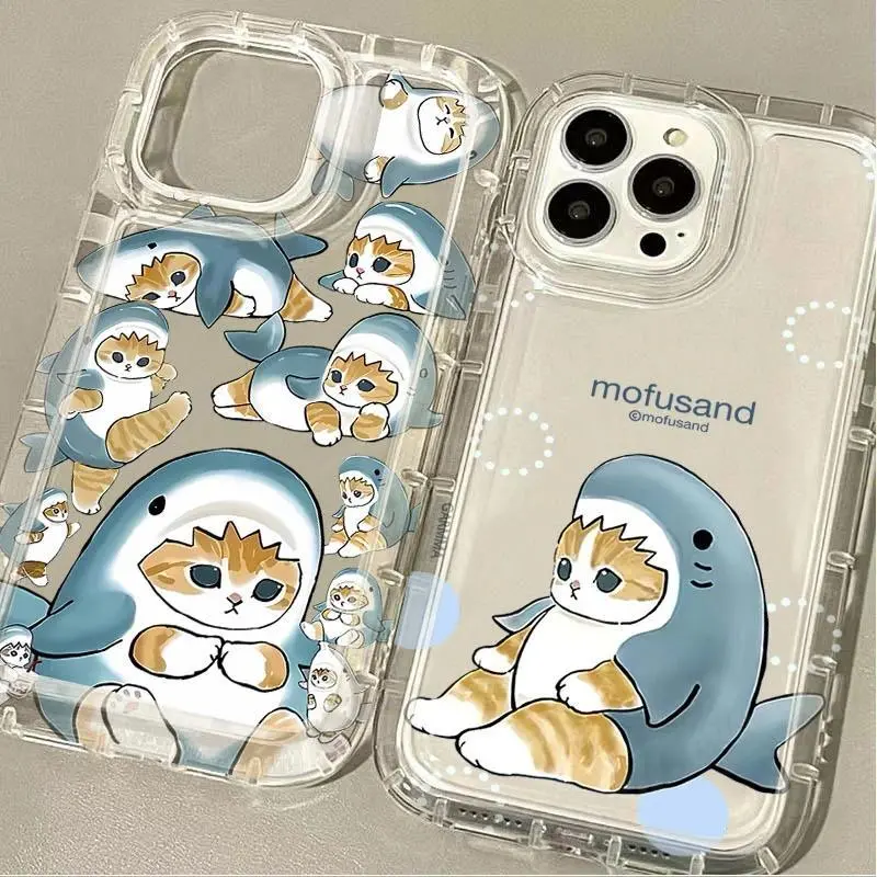 Lovely Cartoon Mofusand Cat Clear Phone Case For iPhone 17 Promax 17E 16 Plus 15 14 13 12 11 Pro 17Air & Samsung Galaxy S26 Ultra S25 S24 S23 S22 Plus FE Anti-fall Transparent TPU Shockproof Protective Cover