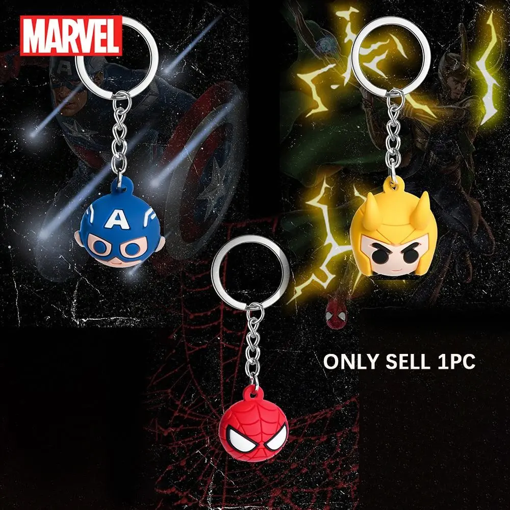1PC Marvel Officially Licensed Spider Man Captain America Loki Ball Keychain Keyring Creative Cute PVC Keychain Superhero Key Charm Backpack Ornament Key Bag Decoration Small Gifts Keychain Collectibles Keychain For Bags