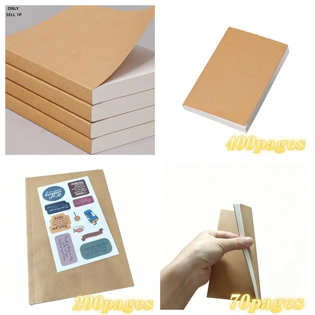 Blank Kraft Paper Craft Notebook, 1 Count Thickened Sketching Art Stationery Notebook with Random Sticker, Durable Drawing Notebook, Journal Notebook for Drawing, Sketching, Journaling and Scrapbooking, Scrapbooking Supplies
