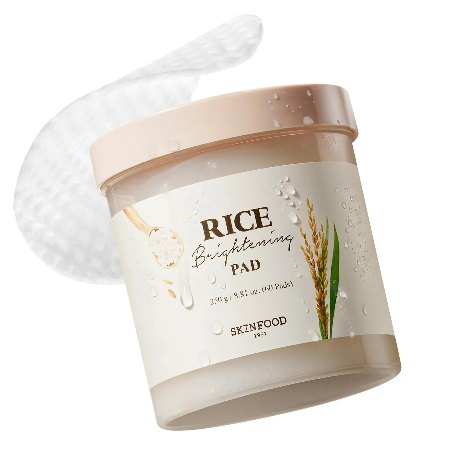 Rice Brightening Toner Pad, Korean Skincare Face Toner Pads with 48 Hours Fermented Rice Water for Glow Glass Skin, Hydrating, 100% Cotton Pad, Vegan, 8.81 oz(60 Pads)