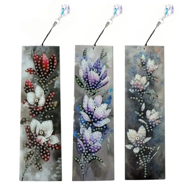3-piece set of 5D diamond-painted bookmarks, DIY floral bookmarks, home office, school classroom, crystal pendant bookmarks, Book Accessories, suitable for beginners as handmade gifts for Christmas holiday, Floral pattern