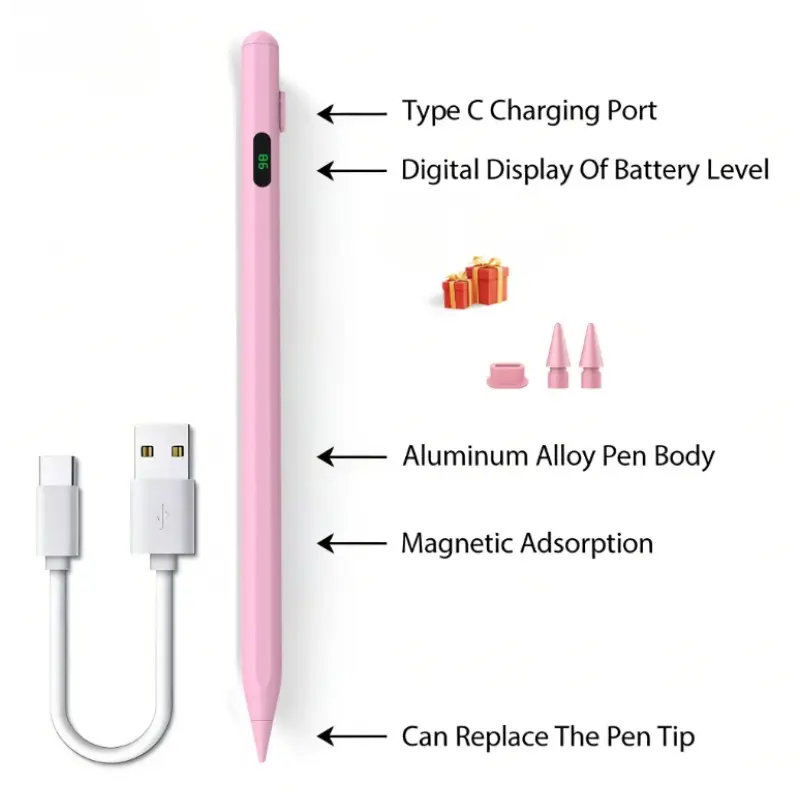 iPad Dedicated Stylus Pen, Fast Charging Touch Pen, Magnetic Attachment, Anti-Mistouch Design, LED Battery Display, Replacement Tip Included