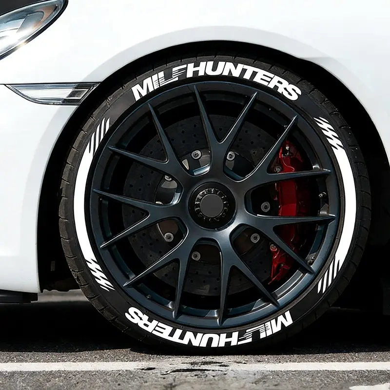 Milfhunters Tire Stickers Long Strip Set, Single Wheel Kit, 2 Letters + 2 Strips, Four Colors Available, Car Modification Tire Letter Stickers, Car Tire Decals