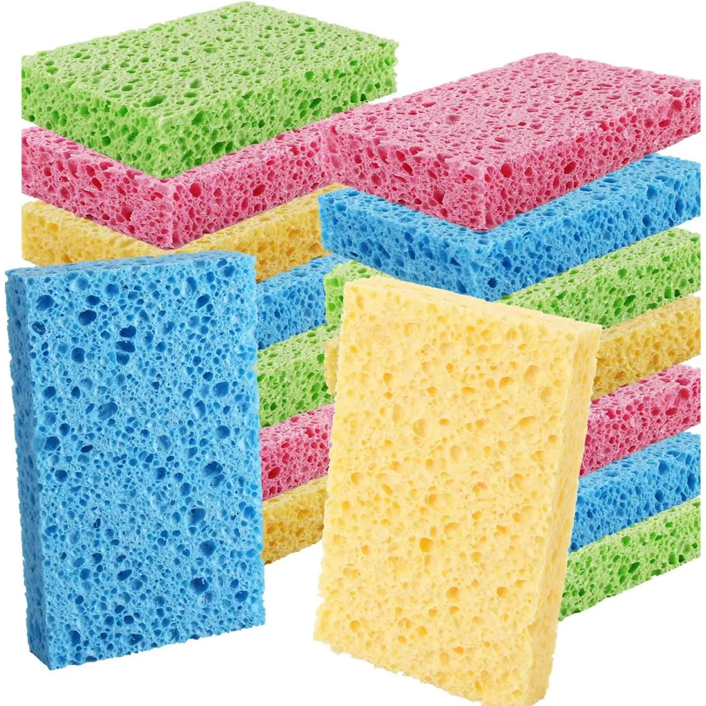 16 Pack Colored Cellulose Sponges for Kitchen Cleaning, Non-Scratch Natural Fiber Scrubbers, Eco-Friendly & Odor-Free, 16 Pieces, Daily Cleaning, Natural Fibers, Soft Texture, Compact