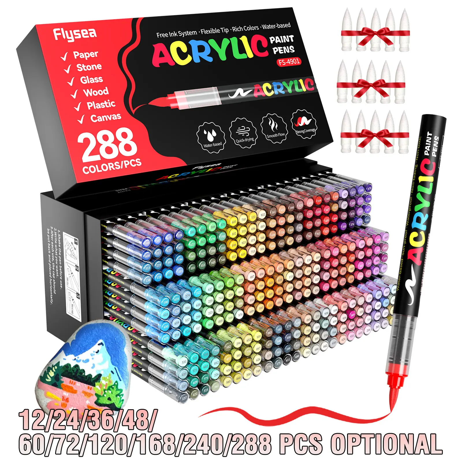 12-288 Color Liquid Core Soft Tip Acrylic Marker Set, Ideal for Rock Art, Scrapbooking, Handwriting, Canvas, Students, Office Use, Art Pens