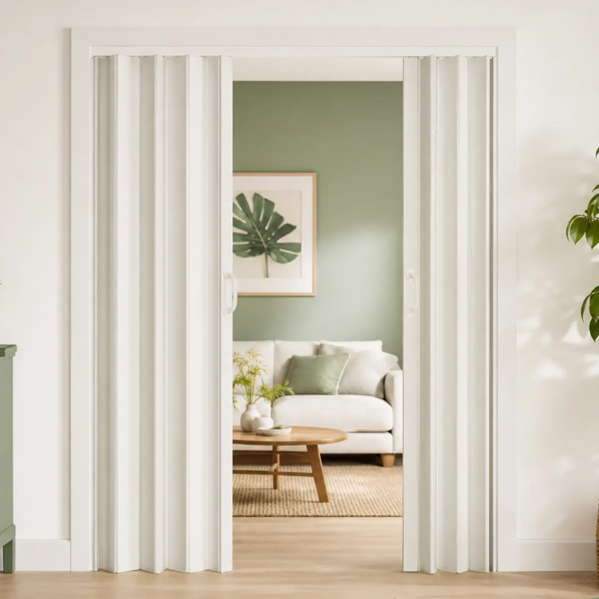 59"W x 77"H Heavy Duty PVC Accordion Folding Door - Center Split Bi-Fold Room Divider with Dual Handle, Track Glide, Waterproof, Quiet Smooth Glide, Pet Friendly, Slim Space Saving for Closet, Simple Install