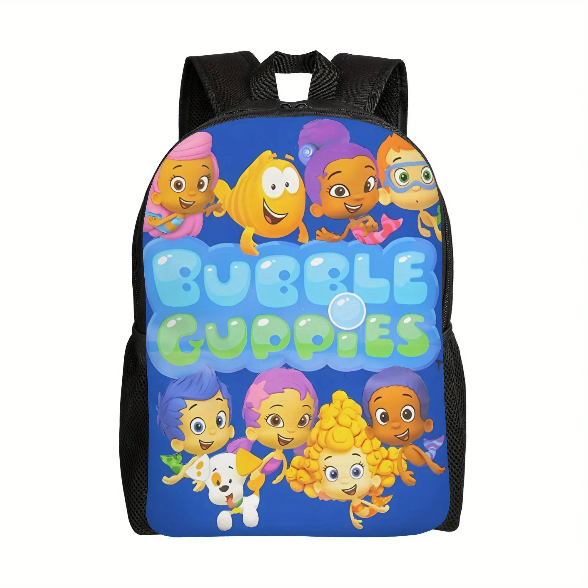 Kids Bubble Guppies Backpack with Animated Character Gradient Print, Lightweight 600D Oxford School Bag with Padded Straps for Toddler Boys & Girls, Ideal for Travel & Day Outings