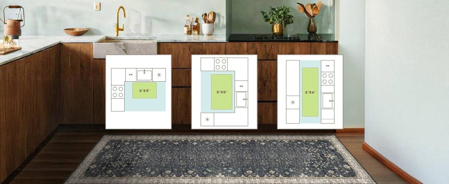 2x3 Entry Way Rugs Indoor - Dark Green Small Throw Rug for Kitchen, Bathroom, Insect Boho Design, Washable Non Slip Stain Resistant