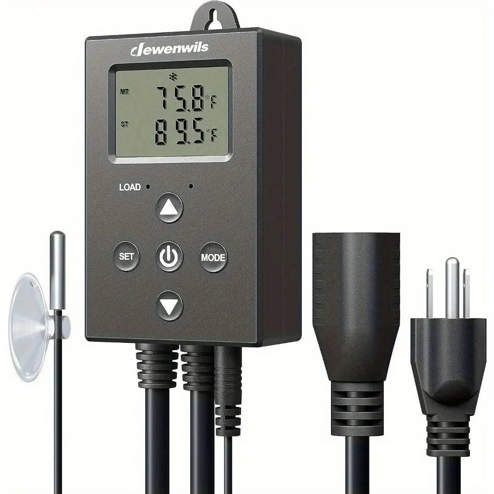 Digital Thermostat Outlet - Heating & Cooling Mode, 14°F-140°F, 1200W, for Freezer, Home Brewing, Greenhouse, Reptiles (120V/ 10A)