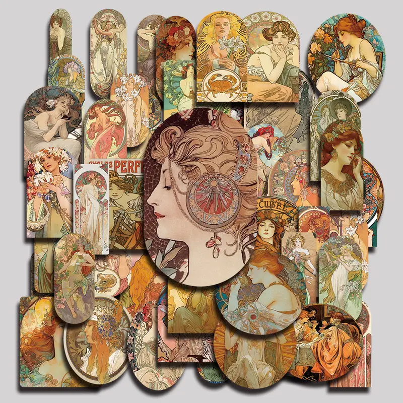 60PCS Song of Mucha Aesthetic Vinyl Stickers Pack for Laptop Water Bottle Phone Case Skateboard Journal Scrapbook DIY Decoration