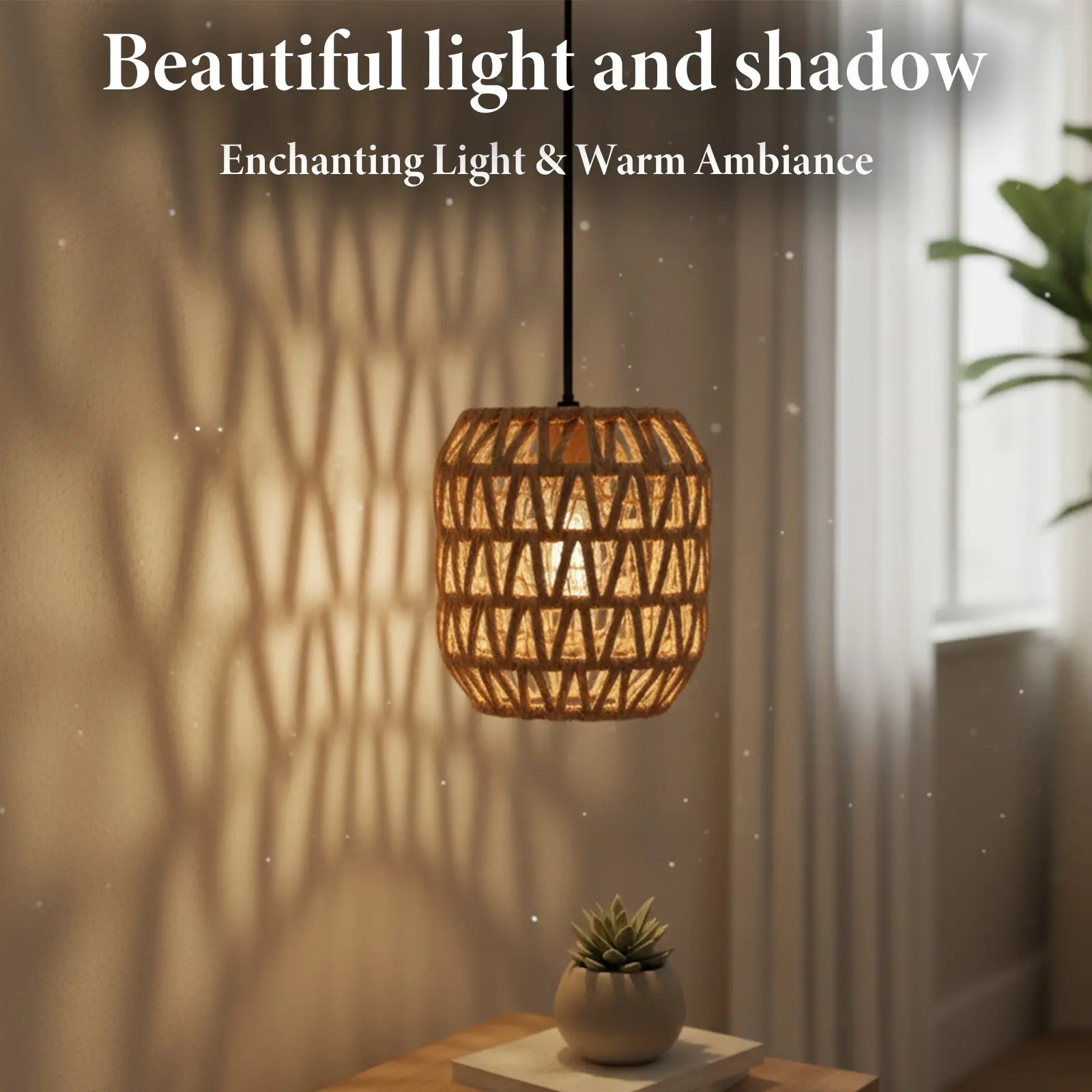 Bohemian Style Woven Lamp Shade Replacement, Handmade Lattice Design, Breathable Natural Rattan, Ideal for Home Decor, No Light Fixture Included