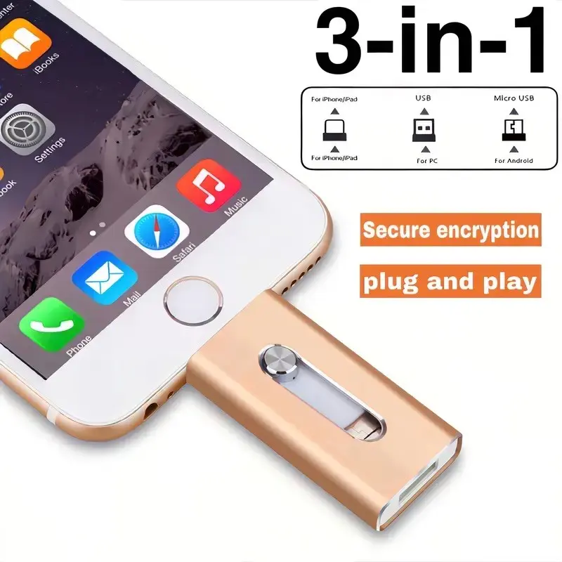 4-in-1 USB 3.0 External Flash Drive for iPhone & Type-C & Android & Computer, Easy Backup and File Transfer, iPhone Photo Stick Thumb Drive Pen Drive Memory Stick, Plug and Play with App, 64GB 128GB 256GB 512GB 1TB