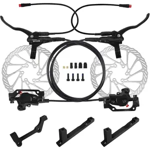 Ebike Hydraulic Disc  Set with 180mm Rotors 2 Pistons Electric Power-Off Left Front 1100mm Right Rear 1800mm  Alloy Lever for Scooter/MTB Mountain (Included Adapters) JianShuLuxe