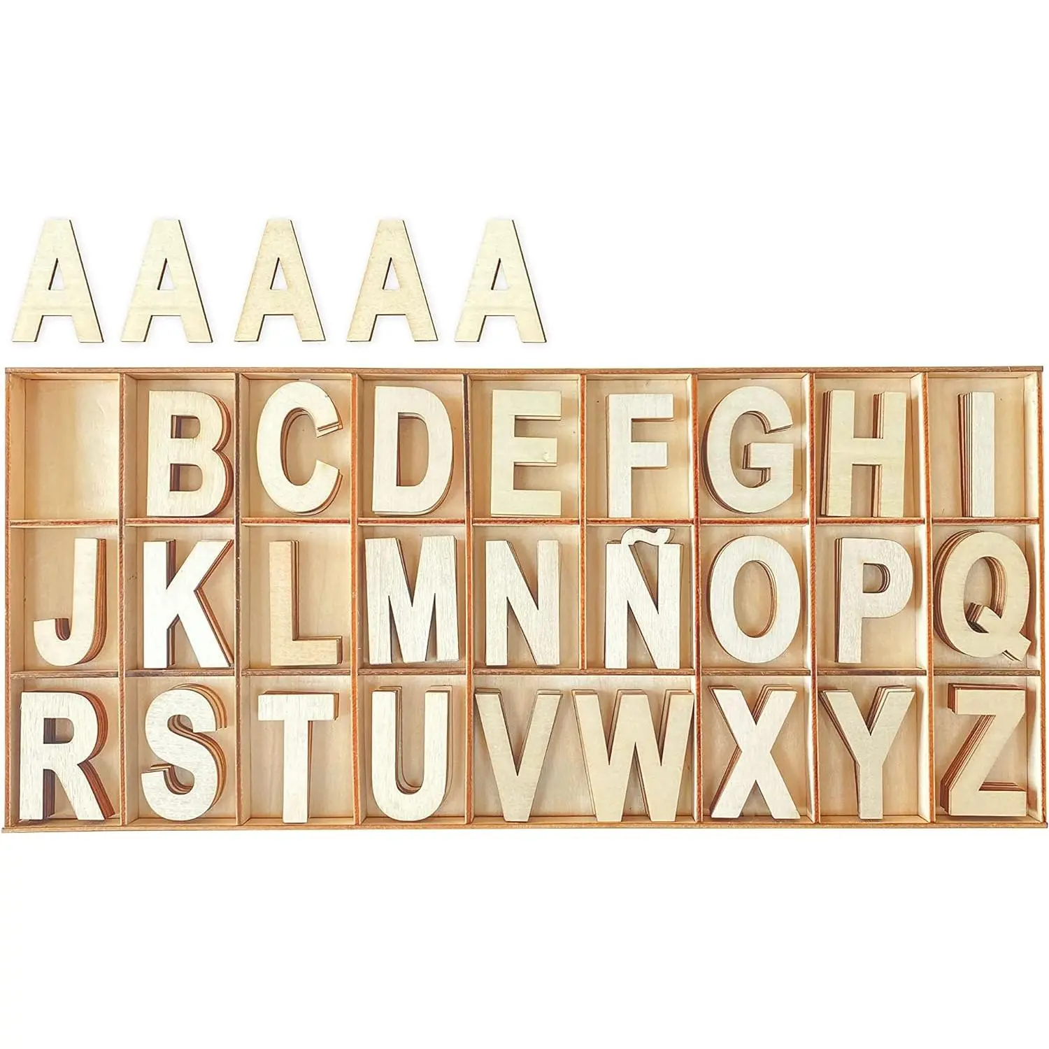 2 Inch 135 count Wooden Letters  Alphabet Letters for Crafts with Grid Tray (5 of Each)