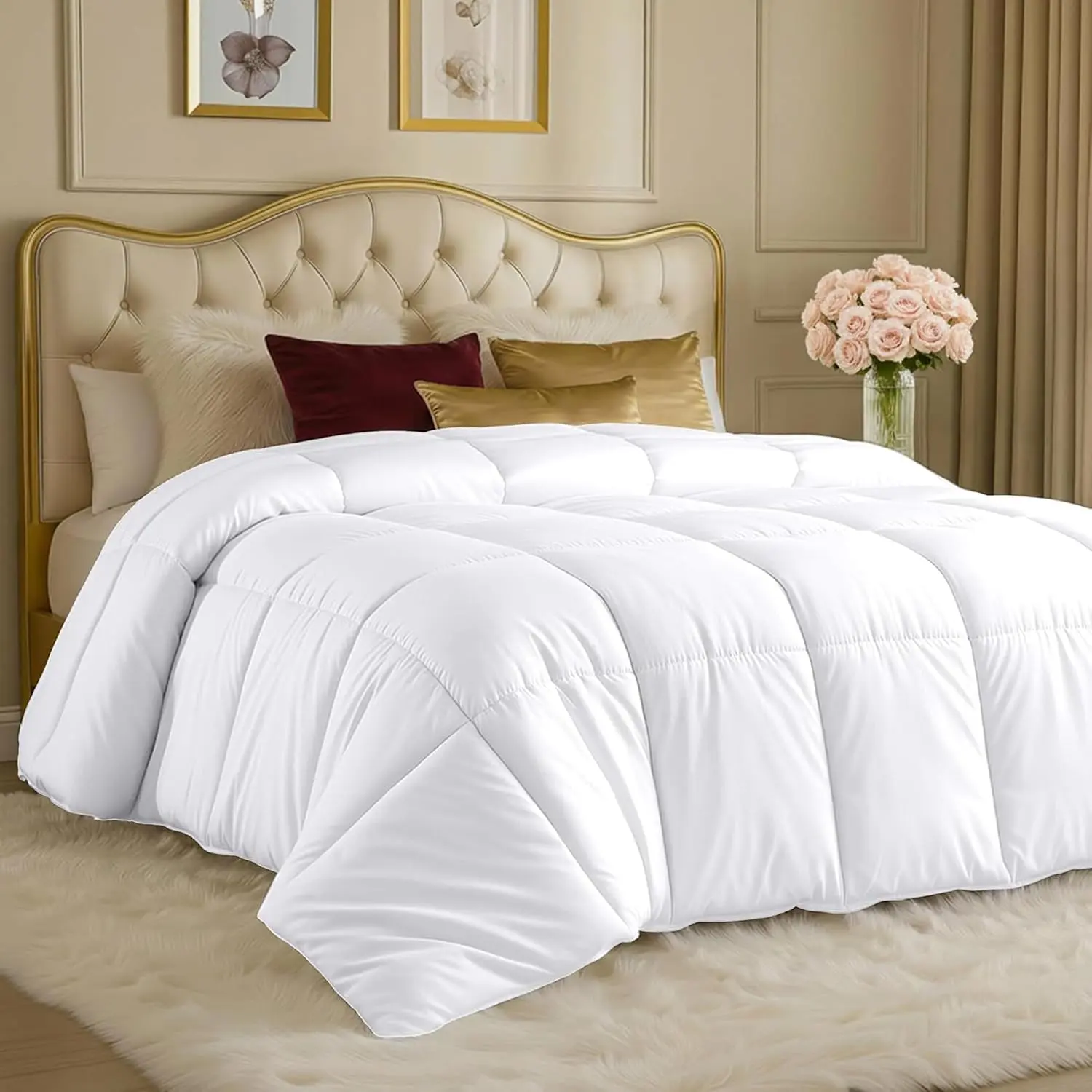 King Size Down Alternative Duvet Insert - 90x102in White, Cozy Warmth All Season Comforter, Soft Microfiber Shell, Corner Tabs, Box Stitched, Machine Washable
