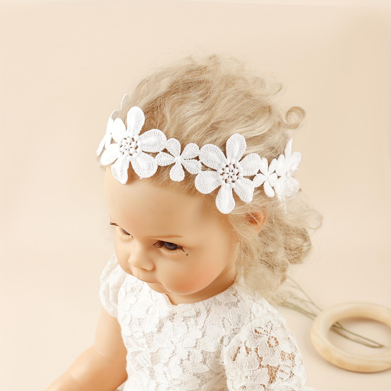 3 White Embroidered Baby Headbands, Deli