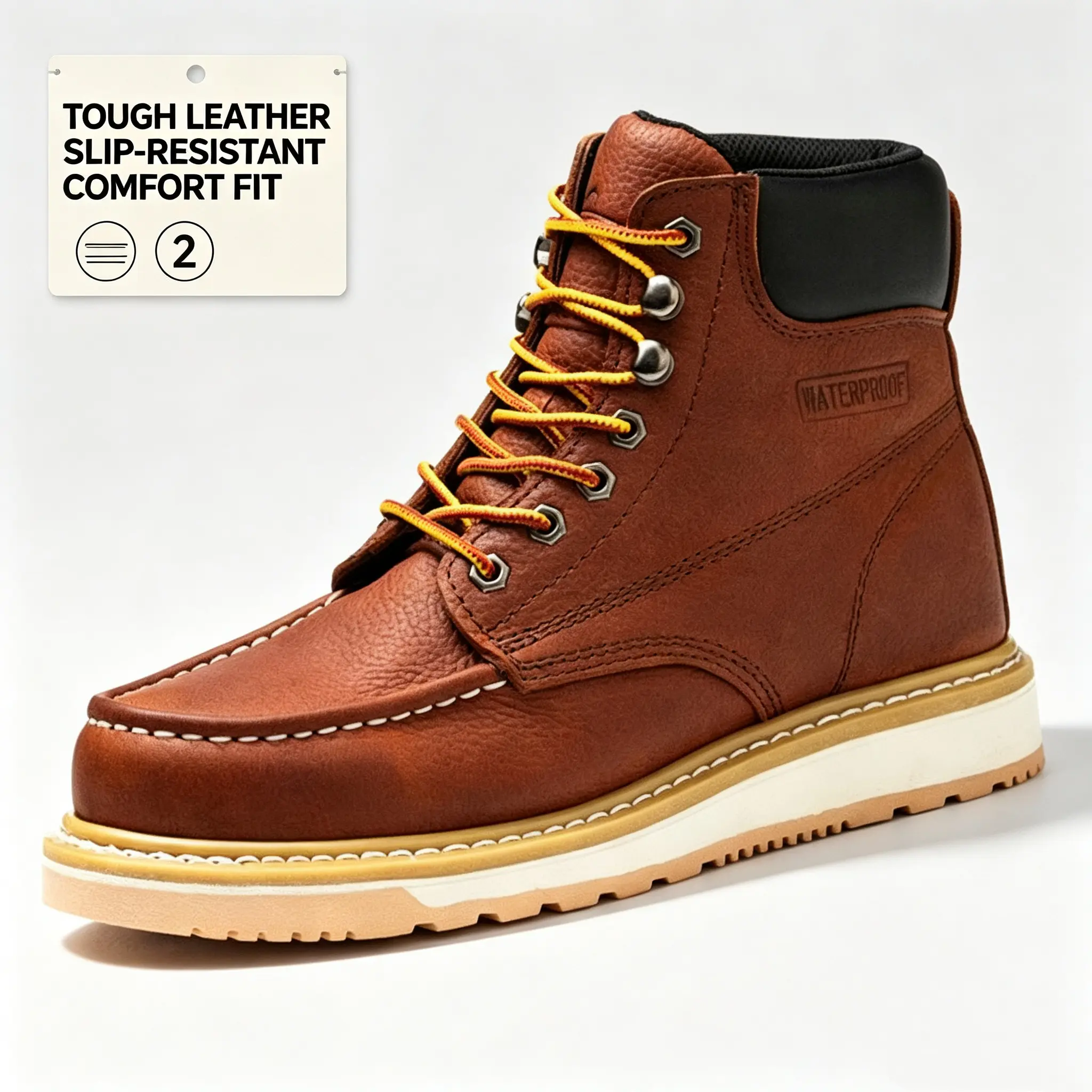 AZXPROT Men's 6" Lace-Up Ankle Safety Work Boots - Waterproof Full-Grain Cowhide Round Toe, Nonslip Sole, Lightweight Breathable Construction, Foot Fatigue Relief, All-Season Plain Cuban Design, 100% After-Sales Guarantee, Nonslip Work Shoes, Safety Workb