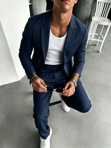 Men's Solid Color Fashion Suit Set, Slim Fit Formal Casual Comfy Breathable Business Blazer & Pants for Work Office Workwear, Men's Clothing for All Seasons, Menswear