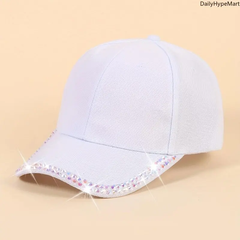 Vintage Rhinestone Baseball Cap, Adjustable Sparkly Dad Hat for Women