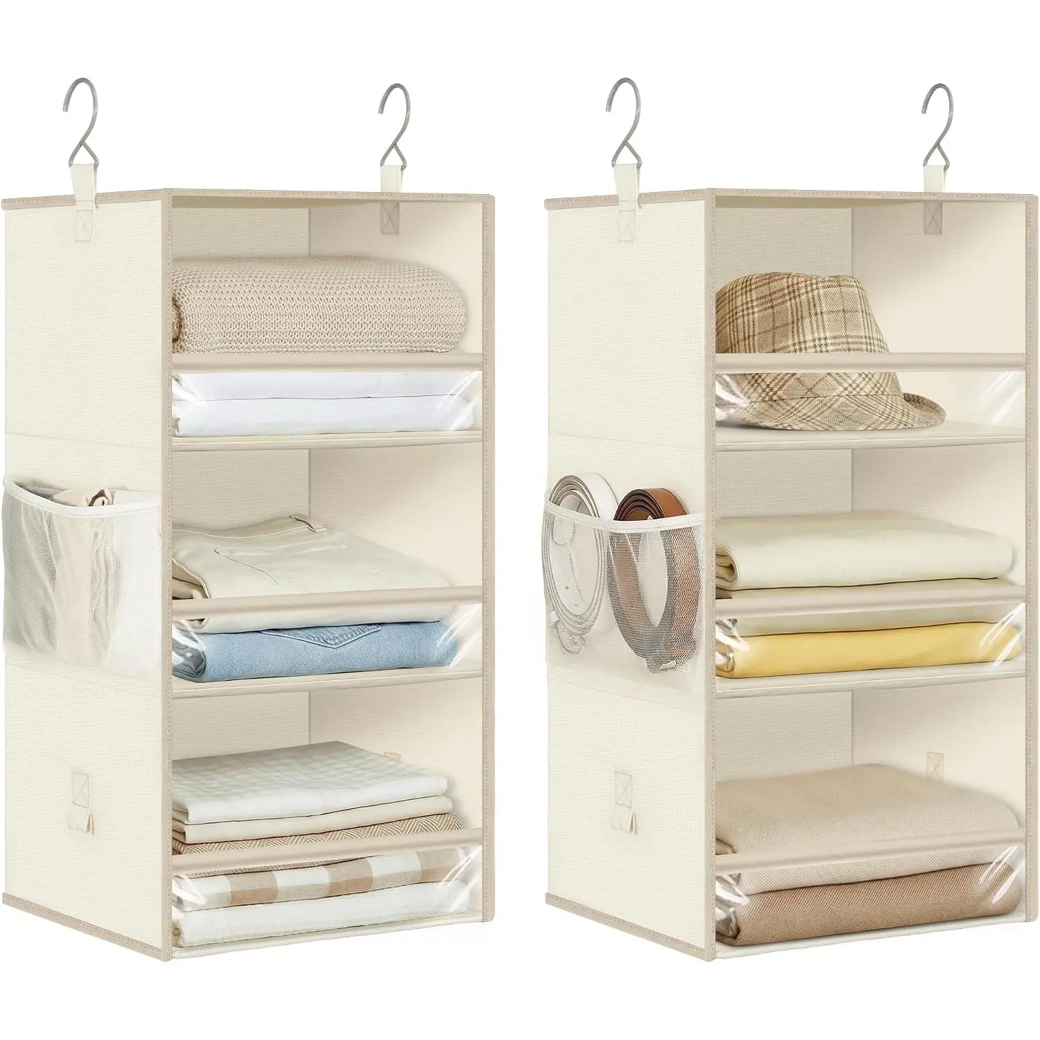 6-Shelf  Closet Organizer and , 2 Separable 3-Shelf Haning Organizers for Closet, Collapsible  Shelves Wardrobe Organization, College Dorm Room, , Beige