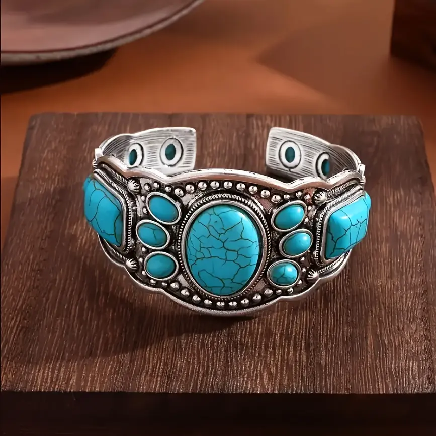 Vintage Bohemian Natural Turquoise Bracelet, Ethnic Style Vacation Casual Travel Accessory, Women's Exquisite Jewelry Christmas, Valentine's Day, Mother's Day Gifts, Holiday Gifts, Party Accessory, Bohemian Design, Vintage Bracelet, Highquality Beads