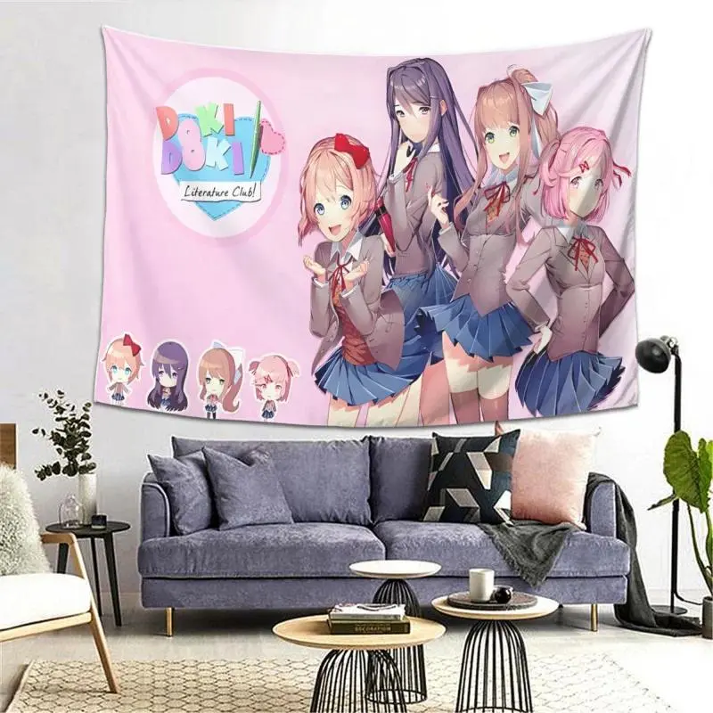 Heartbeat Literature Club Anime Tapestry, Cute Campus Ins-Style Lightweight Hanging Backdrop, Indoor Photo & Home Room Decoration (For Anime Enthusiasts)