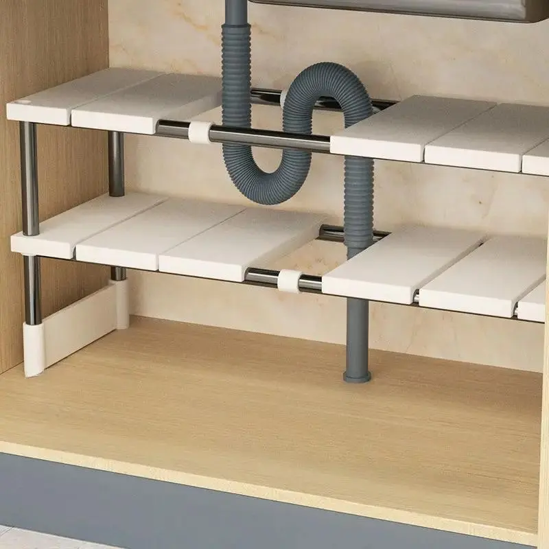 Retractable Expandable Under Sink Storage Shelf, Multi-Layer Cabinet Organizer, Space Saving Rack for Kitchen & Bathroom
