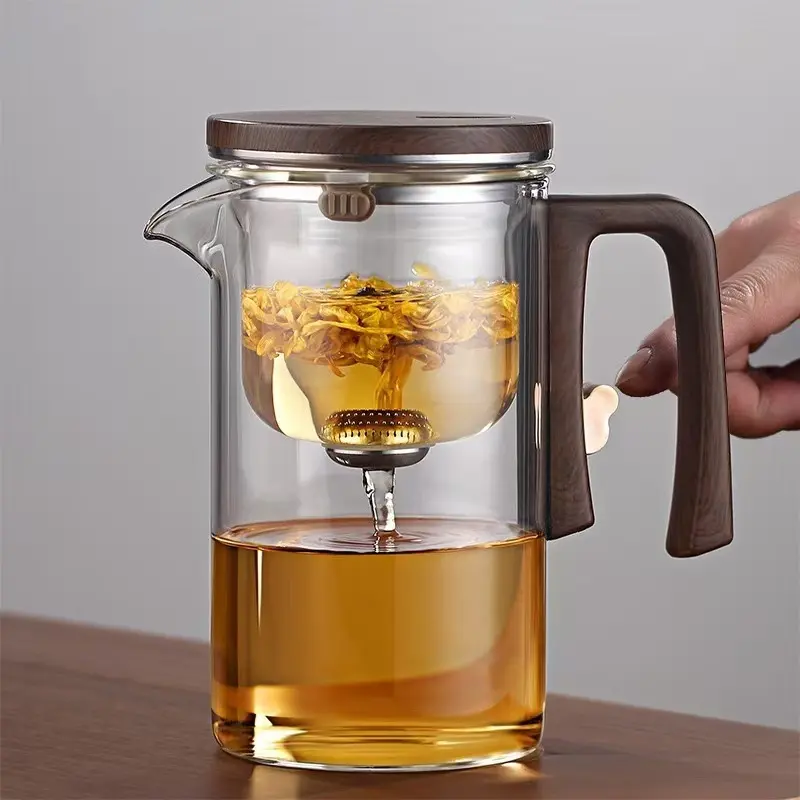 1pc Magnetic Tea Infuser Glass Teapot with Strainer for Loose Leaf Tea, Home & Office Tea Steeper with Magnetic Closure, Separate Tea and Water Design, Food Grade Borosilicate Glass Teapot for Brewing Tea
