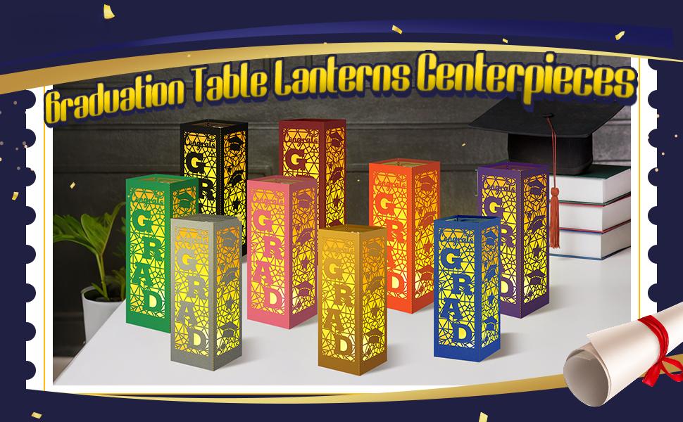 12 Pcs Graduation Table Centerpieces Boxes Class of 2026 Graduation Lanterns for Centerpieces with LED Candles Congrats Grad School College Photo Props for Party Table Decoration (Black)
