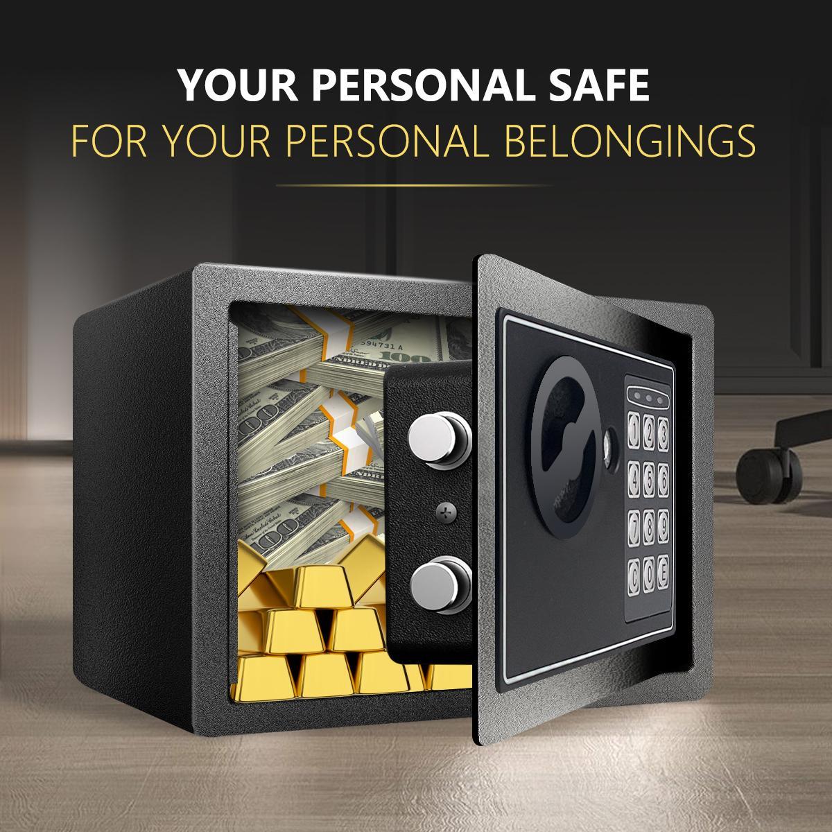 1pc Money Safe Box for Home with Sensor Light & Money Bag, Security Safe Box for Money Safe with Keys & Pass Code, Lock Box with Digital Keypad (Black and Silvery)