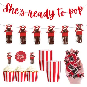 Yalikop 174 Pack She's Ready to Pop Baby Shower Decoration Set Include Banner Cupcake Toppers and Paper Baking Cups Confetti Soda Theme Baby Shower Party Supplies Gender Reveal Party Favors, Red